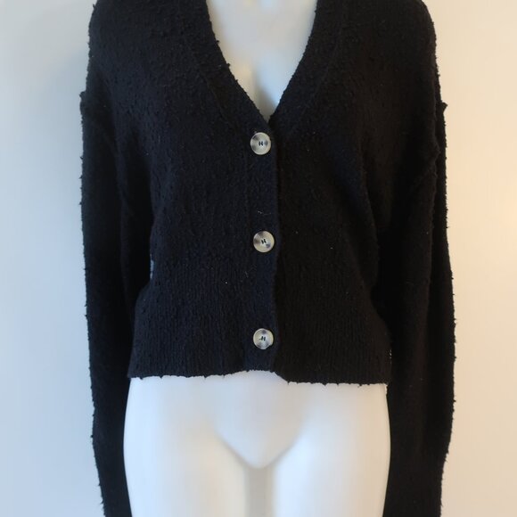 Womens Free People Black Textured Button Down Cardigan Sweater XS - Picture 2 of 12